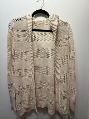 Roxy Cream Open-Knit Hooded Cardigan Sweater